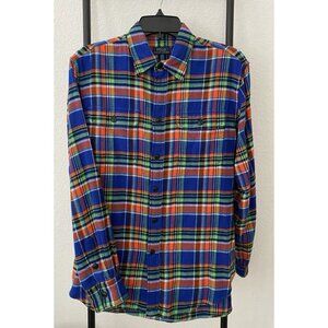 Polo Ralph Lauren Women Plaid Long Sleeve Flannel Shirt Blouse Large Cotton